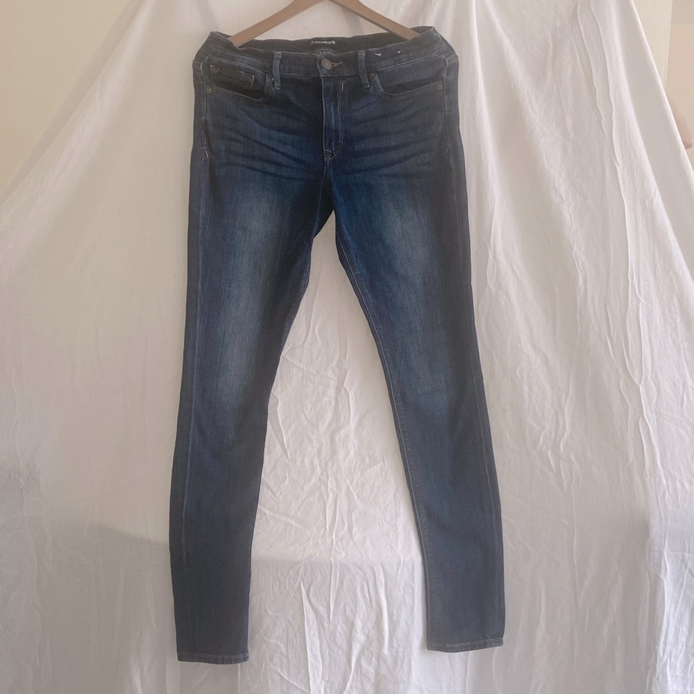 12 Long Express Stretch Skinny Distressed Classic 5-pocket Blue Denim Jeans